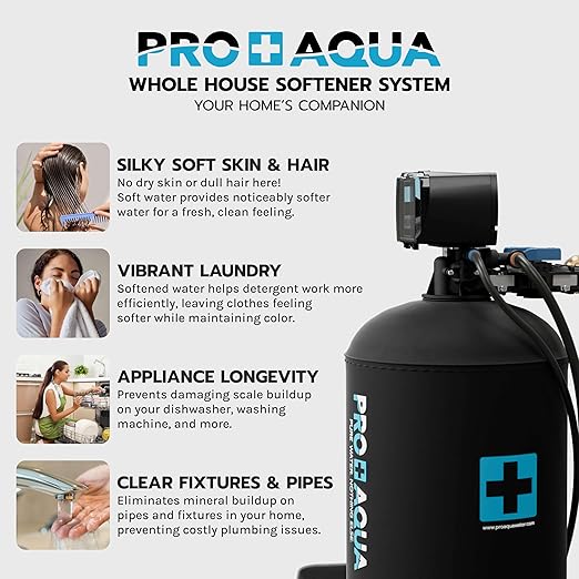 PRO+AQUA PRO-SCI-S55E Whole House Water Filter & Softener Bundle | 55,000 Grain Capacity | Removes Chlorine, Sediment, VOCs, Calcium & Magnesium | Ideal for 3–5 Bathrooms | High-Flow, Heavy-Duty