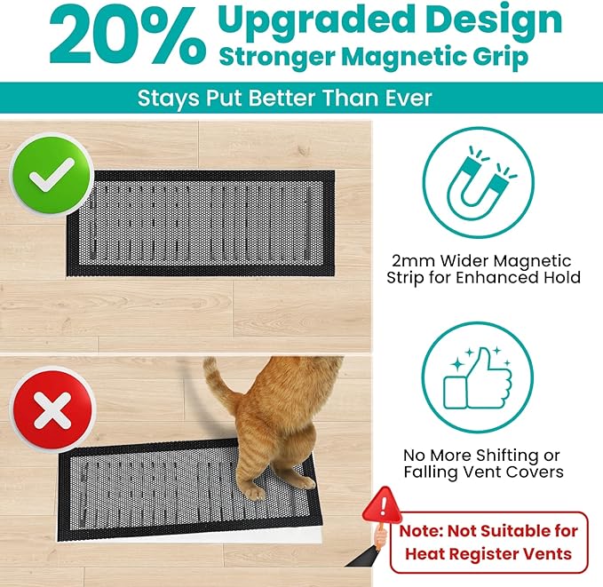Efforest Floor Vent Covers Magnetic - 6 Pack Air Vent Filters Mesh Screen Dust Filter Vent Register Deflectors for Home HVAC AC Grilles & RV Vents - Strong Hold Washable (4x10 inch)
