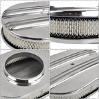 12" Air Cleaner Kit Polished Aluminum Oval Half Finned Compatible with Classic Chevy Ford SBC 350