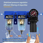 1/4" NPT Compressed air Dryer,Air Pressure Regulator Filter Combo,Air Compressor Filter Dryer,5 and 5 Micron Filter Cartridge,Semi-Auto Drain, Metal Bracket-Blue