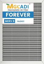 14x24x1 HVAC Furnace Air Filter, Lasts a Lifetime, Washable, the Last HVAC Filter You Will Ever Buy, Breathe Safely at Home or in the Office,Merv 8(Actual Size:13.5x23.5x0.82 Inch)
