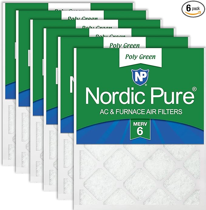 Nordic Pure 24x30x1 (Actual Size: 23 1/2 x 29 1/2 x 3/4) Poly Green MERV 6 AC Furnace Air Filters – Reduces Dust, Pollen, Pet Dander & Allergens – 6-Pack