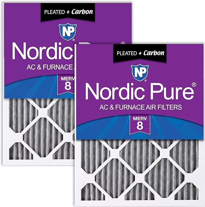 Nordic Pure 14x25x1 (Actual Size: 13 1/2 x 24 1/2 x 3/4) Furnace Air Filters MERV 8 Pleated Plus Carbon 2 Pack