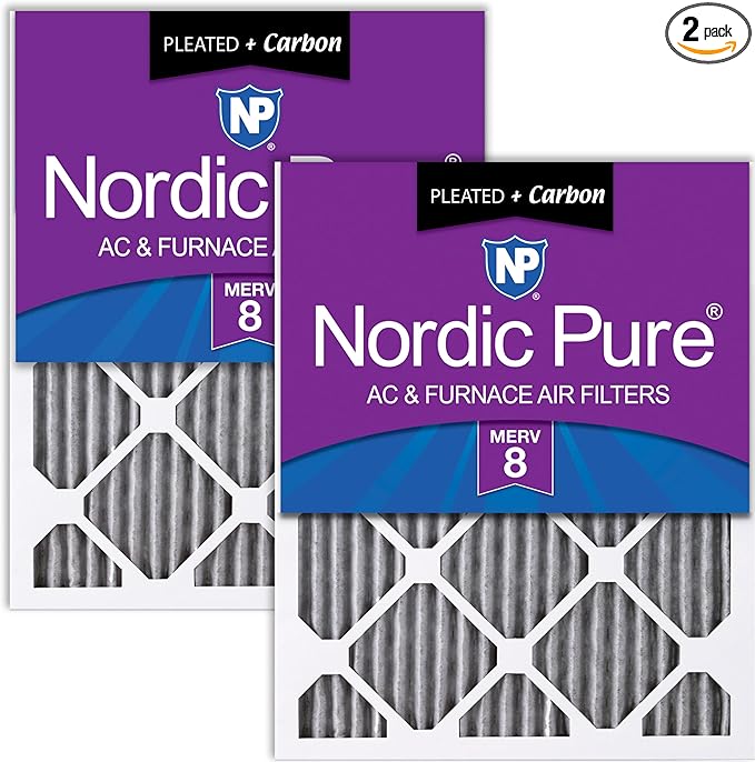Nordic Pure 18x18x1 (Actual Size: 17 3/4 x 17 3/4 x 3/4) Furnace Air Filters MERV 8 Pleated Plus Carbon 2 Pack