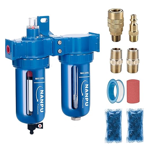 NANPU Zinc Alloy Coalescing Filter & Desiccant Dryer System, Poly Bowl, Suitable for Paint Spray & Plasma Cutter (1/4" NPT)