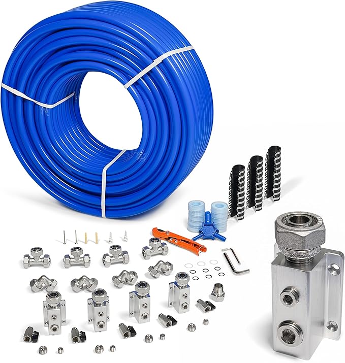 Compressed Air Piping System with 3/4 Inch ID x 300 feet HDPE Tubing & Aluminum Outlet Blocks for Garage Connect Air Compressor Line Kit Accessories for Shop | 200 PSI | 53PCS |9130