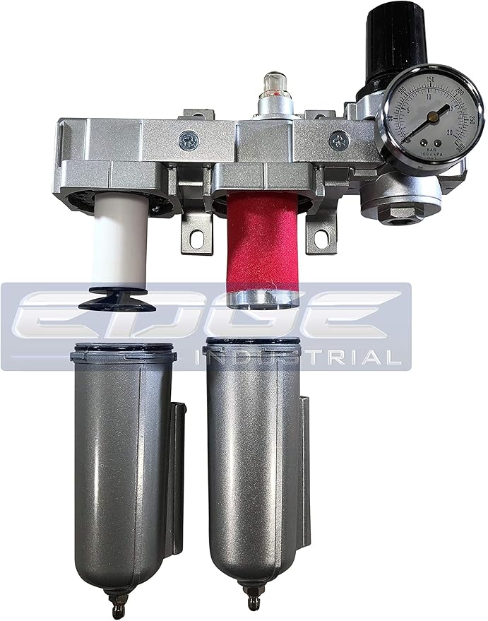 INDUSTRIAL RATED Three Stage Air Drying System - Air Particulate Filter, 0.01 Micron Coalescing Filter & Air Pressure Regulator Modular Combo 3, Metal Bowl (3/4" MANUAL DRAIN)