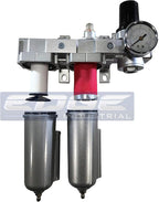 INDUSTRIAL RATED Three Stage Air Drying System - Air Particulate Filter, 0.01 Micron Coalescing Filter & Air Pressure Regulator Modular Combo 3, Metal Bowl (3/4" MANUAL DRAIN)