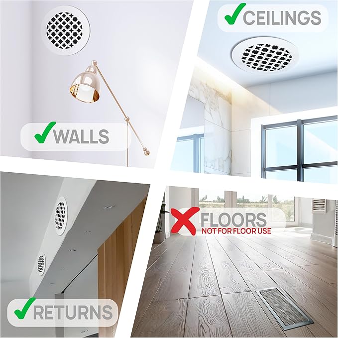 SABA Home Decor Air Vent Cover Grille - Acrylic Plexiglass 4 Round Duct Opening (5.5 Round Overall) White Finish Decorative Register Covers for Walls and Ceilings NOT for Floor USE, Venetian (2PCs)