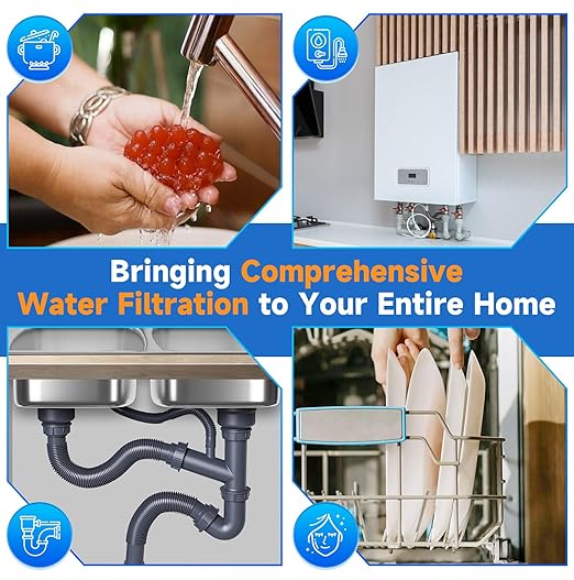 PUREPLUS 2-Stage Whole House Water Filtration System, Reduces Chlorine, Odor, Heavy Metals & Rust, 10"x4.5" Clear Housing, 1" Inlet/Outlet, PP Grooved Sediment&KDF Carbon Filters, With Pressure Gauges
