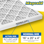 Maycold MERV 8 16x20x4 Furnace Air Filters (2-Pack), Pleated HVAC AC Filters – Actual Size 15.88” x 19.88” x 4.31”, For Residential or Office Use, Individually Wrapped in Plastic