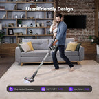 Cordless Vacuum Cleaner Rechargeable with 2600mAh Detachable Battery, Powerful Vacuums with 2 Adjustable Modes, Lightweight Portable Stick Vacuum for Home (Ink Purple)