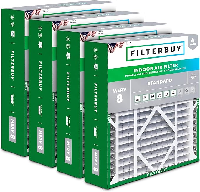 Filterbuy 20x21x5 Air Filter MERV 8 Essential Dust & Allergy Defense (4-Pack), Electrostatic Pleated HVAC AC Furnace Filters Replacement for Lennox and Electro-Air (Actual Size: 19.88 x 20.50 x 4.38)