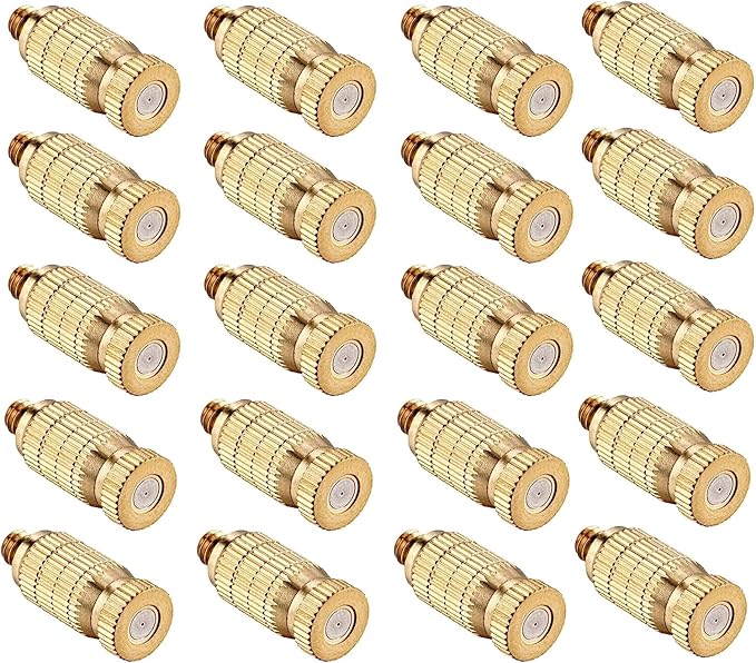 20pcs High Pressure Atomizer Nozzle Brass Misting Nozzles for Outdoor Cooling System, Landscaping, Greenhouse Irrigation, Air Humidification, Anti-Drip Fogging Spray Head(0.006"/0.15mm)