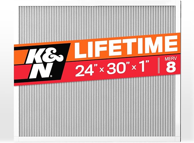 K&N 24X30X1 HVAC Furnace Air Filter, Lasts a Lifetime, Washable, Merv 8, the Last HVAC Filter You Will Ever Buy, Breathe Safely at Home or in the Office, HVC-8-12430