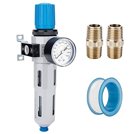 NANPU 1/4" NPT High Pressure Compressed Air Filter Regulator Water/Oil Trap Separator - Gauge(0-230 psi), Poly Bowl,Semi-Auto Drain, Bracket