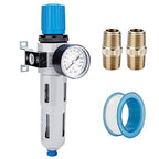 NANPU 1/4" NPT High Pressure Compressed Air Filter Regulator Water/Oil Trap Separator - Gauge(0-230 psi), Poly Bowl,Semi-Auto Drain, Bracket
