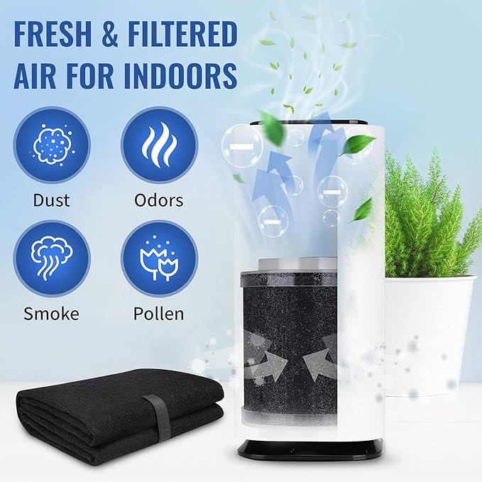 CFS Pack of 2, Universal Cut to Fit Carbon Pre-Filter Pad Roll for Air Purifiers, Range Hood, Furnace Filters & Conditioner Fresh Indoor Air Charcoal Filter Sheet 16"x48"