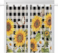 Sunflowers Living Room Curtains 84 Inch Length, Window Curtains Tab Top, Yellow Flowers Butterfly Farmhouse Black Plaid Light Filtering Window Treatments Drapes 42"x84" 2 Panel
