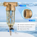 iSpring WSP-500SL Reusable Whole House Spin Down Sediment Water Filter, Siliphos Helps Prevent Scale and Corrosion, 1" MNPT + 3/4" FNPT, 500 Micron