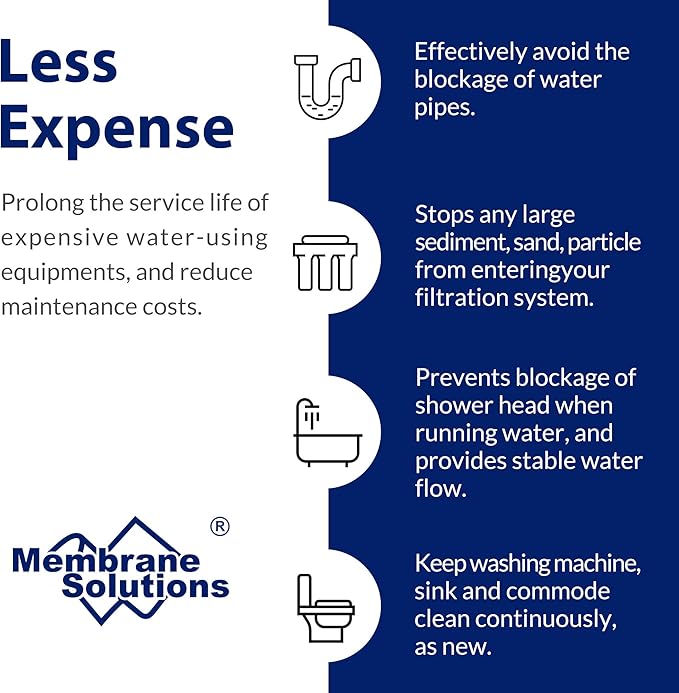 Membrane Solutions 50 Micron Sediment Water Filter Replacement Polypropylene Cartridge 10"x 2.5" for Whole House RO System, Compatible with Aqua-Pure AP110, GE FXUSC, WHKF-GD05, Culligan P5-6 Pack