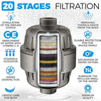 AquaHomeGroup 20 Stage Shower Head Filter with Vitamin C E A for Hard Water - High Output Filter to Remove Chlorine and Fluoride - 2 Replacement Cartridges - Consistent Flow Showerhead Filter