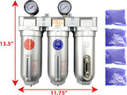 3/4" NPT SUPER DUTY Industrial Grade 3 Stages Filter Coalescing Desiccant Dryer System For Compressed Air Lines, Metal Bowls, Great For Paint Spray And Plasma Cutter (MANUAL DRAIN)