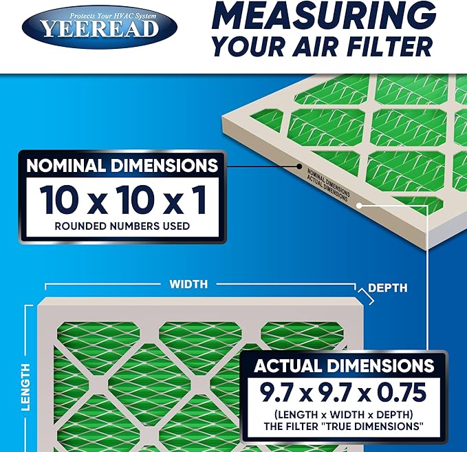 10X10x1 MERV 13 Air Filters, 6-Pack, Actual Size: 9.70" x 9.70" x 0.75", Pleated Design with Enhanced Filter Media for Superior Filtration,Perfect for HVAC, AC & Furnace Systems