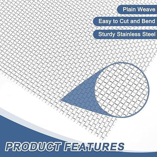 uxcell 10 Mesh 79" x 12" Woven Wire Mesh, 304 Stainless Steel Air Vent Filter Screen, Window Screen Mesh for DIY Projects Vents Cover Filtration Animals Fence