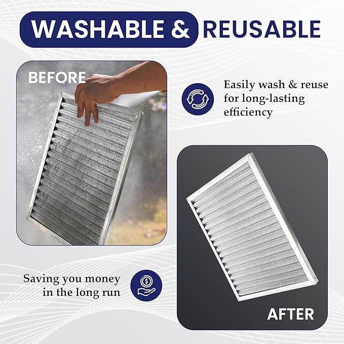 | Merv 8 | Washable & Reusable AC/Furnace Filter | Lifetime HVAC & Furnace Air Filter | Washable | Superior particle-holding Ability | Premium Quality Aluminum | 20x22x1
