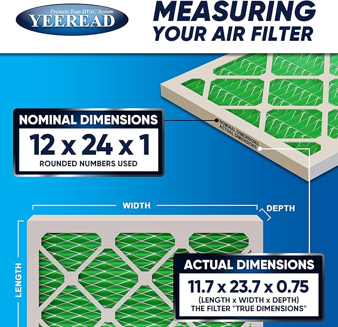 12x24x1 MERV 13 Air Filters, 6-Pack, Actual Size: 13.70” x 23.70” x 0.75”, Pleated Design with Enhanced Filter Media for Superior Filtration,Perfect for HVAC, AC & Furnace Systems