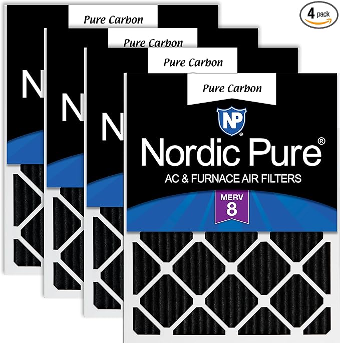 Nordic Pure 12x24x1 (Actual Size: 11 1/2 x 23 1/2 x 3/4) Pure Carbon Pleated Odor Reduction Furnace Air Filters 4 Pack