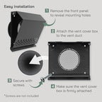 Vent Systems 4" Inch Air Supply Vent Cover with Rubber Gasket - Graphite Black Galvanized Steel - Robust Weatherproof Outdoor Air Intake Box - Duct or Surface Mounting - Rain and Snow Protection