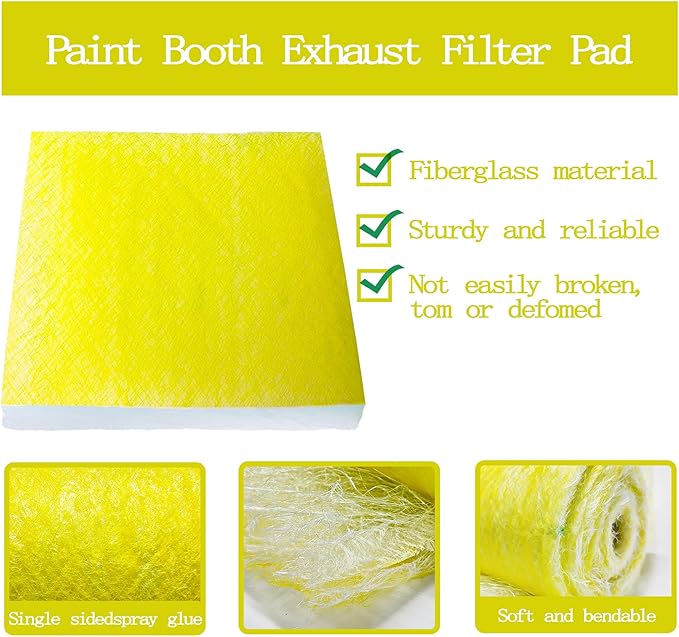 AUC Paint Booth Exhaust Filters,20" x 25" (200 pieces),22 Gram Fiberglass Paint Arrestors Pad,Captures Overspray Paint Particles in Paint booth