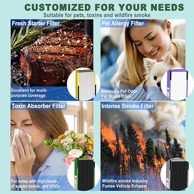 Upgraded FLT4825 HEPA Filter B Replacement for GermGuardian AC4825E AC4300 AC4900 | 2 True H13 HEPA Filters + 8 Carbon Pre-Filters | 99.97% Allergen Removal, Easy Install, Multi-Room Use