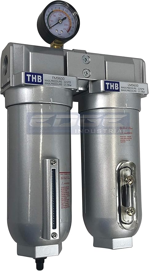 2 STAGE INDUSTRIAL GRADE IN-LINE COALESCING FILTER & DESICCANT AIR DRYER COMBINATION WITH 11oz METAL BOWLS FOR SPRAY GUN EQUIPMENT PAINT BOOTH COMPRESSOR, PLASMA CUTTER (1/2" NPT, AUTO DRAIN)