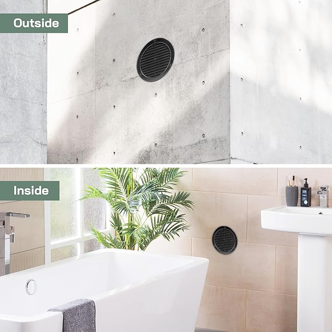 Vent Systems 6" Inch (Opening Dimensions) - Pack of 5 - Black Soffit Vent Cover - Plastic Round Air Vent Grille - Built-in Mesh Screen - HVAC Register Louver for Bathroom, Home, Kitchen