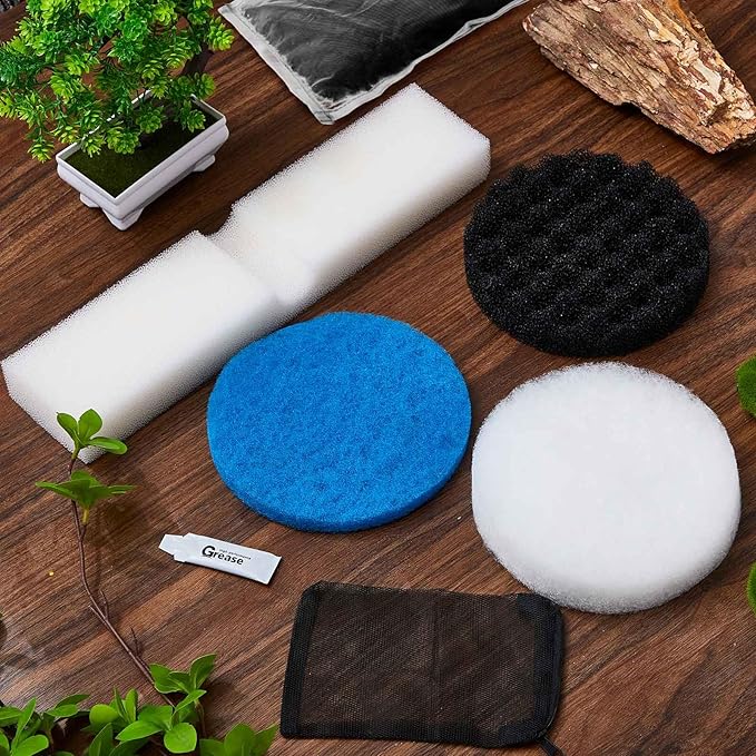17 Pcs Filter Media Replacement Set Compatible with Fluval Fx4 Fx5 Fx6, Including Quick Clear/Fine Filter Water Polishing Pads, Foam, Foam Block, Activated Carbon, Silicone Lube, Mesh Bags