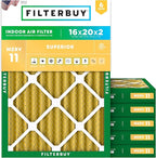 Filterbuy 16x20x2 Air Filter MERV 11 Superior Pet & Allergy Defense (6-Pack), Electrostatic Pleated HVAC AC Furnace Filters Replacement, Made in USA (Actual Size: 15.50 x 19.50 x 1.75)
