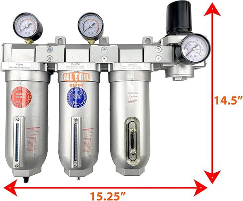 3/4" NPT SUPER DUTY Industrial Grade 4 Stages Filter Coalescing Desiccant Dryer Regulator System For Compressed Air Lines, Metal Bowls, Great For Paint Spray And Plasma Cutter (AUTO DRAIN)