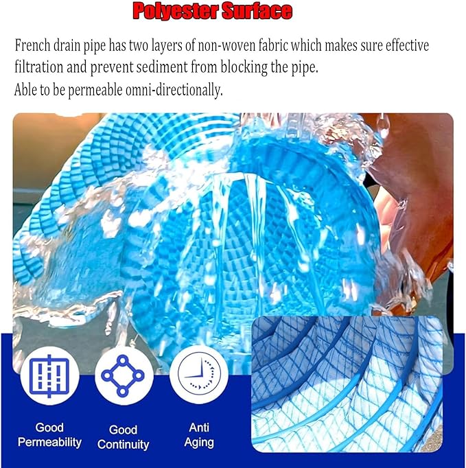 Commercial French Drain Pipe for Water Drainage, Construction Site/Sports Field Perforated Pipes & Weeping Tile, Dia 2in 3.9in 5.9in Wide Underground Drainage Systems(Dia10cm/3.9in,Long 1m/3.3ft)
