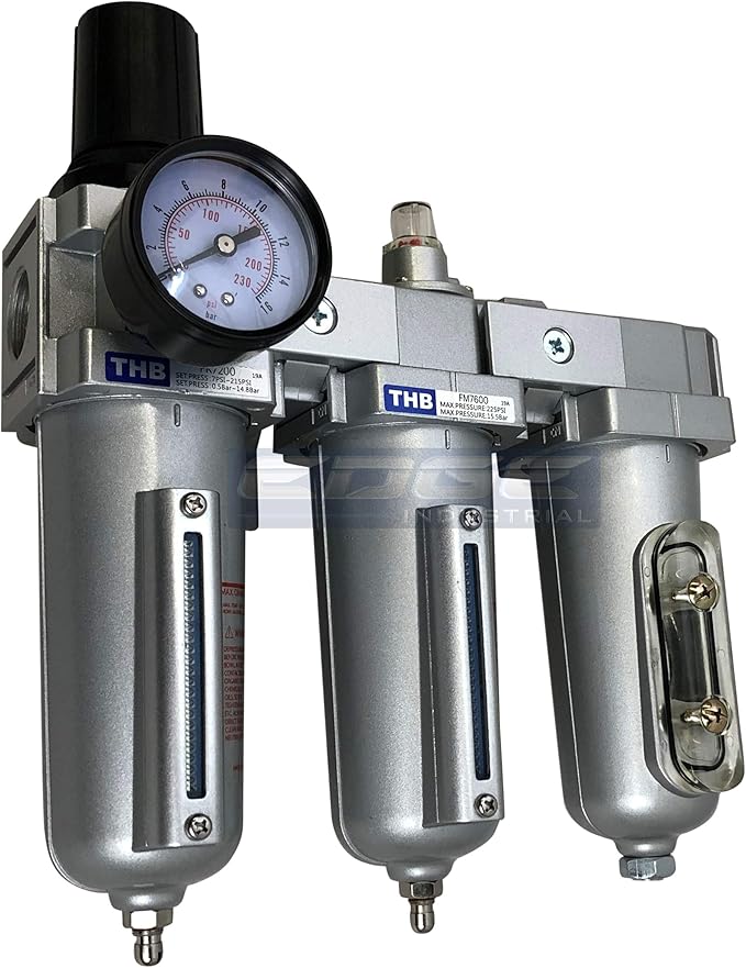 3 Stage, Heavy Duty Industrial Grade Filter Regulator Coalescing Desiccant Dryer System For Compressed Air Lines, Metal Bowls, Great For Paint Spray And Plasma Cutter (3/4" Npt, Manual Drain)