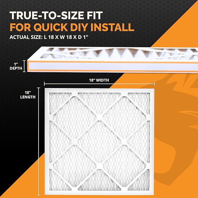 Tiger Tough 18x18x1 Air Filter MERV 8 MPR 600-800, High-Performance Pleated HVAC AC Furnace Filter Replacement for Home, 6-Pack