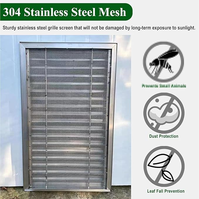 Heat Dissipation Louvered Vent Wall Gable Vents 304 Stainless Steel, Weather-Resistant Air Grille for Shed Barn Generator Box(18x18in/45x45cm)