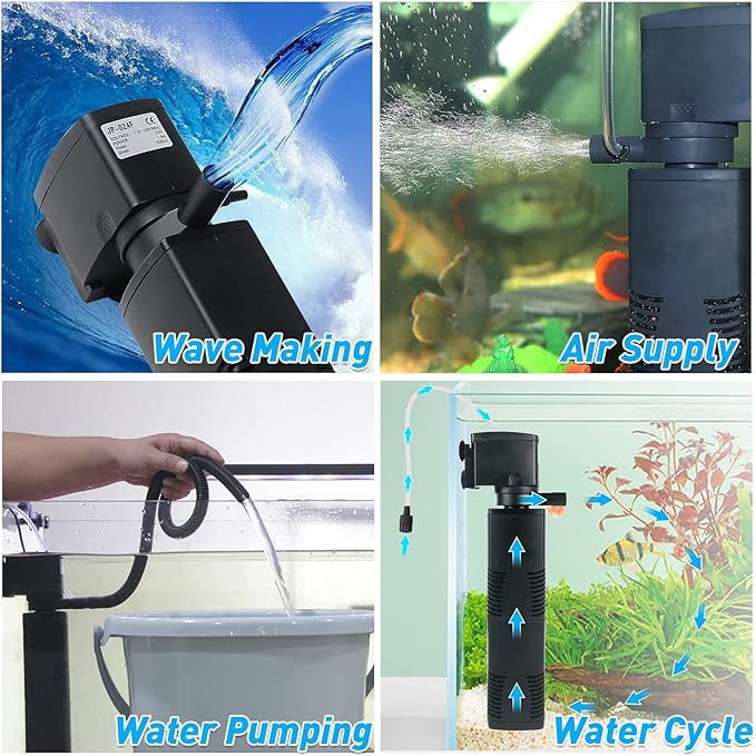 TARARIUM Aquarium Filter for 55-150 Gal. Tank Crystal 300GPH Biochemical Filtration Powerful Pump Submersible Internal Fish Tank Filters Large Tank Pond Clear Wavemaker Air Supply 4 in 1