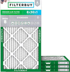 Filterbuy 8x30x1 Air Filter MERV 8 Essential Dust & Allergy Defense (4-Pack), Electrostatic Pleated HVAC AC Furnace Filters Replacement, Made in USA (Actual Size: 7.50 x 29.50 x 0.75)