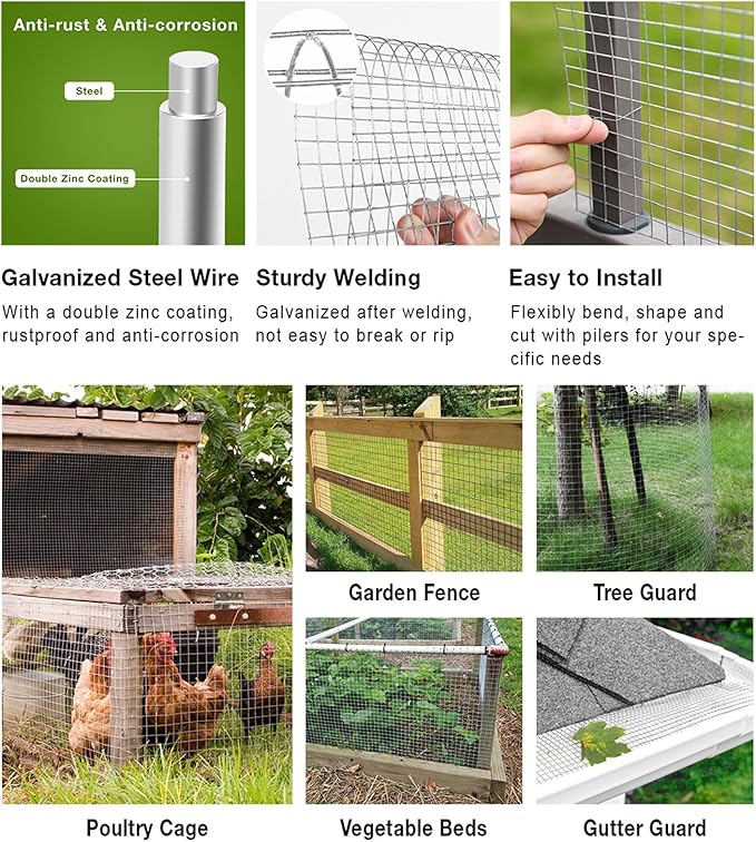 Livestock Fencing Roll Galvanised Welded Wire Mesh Roll Garden Chicken Wire Animals Enclosure for Chickens, Rabbits, Dogs, Window Guards Vegetable Protection for Indoor or Outdoor ( Size : L:1m-H:1m-2