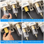 TAILONZ PNEUMATIC 1/4 Inch NPT 3 in 1 Air Filter Pressure Regulator Combo Piggyback, Air Tool Compressor Filter with Gauge AF2000+AF2000+AR2000