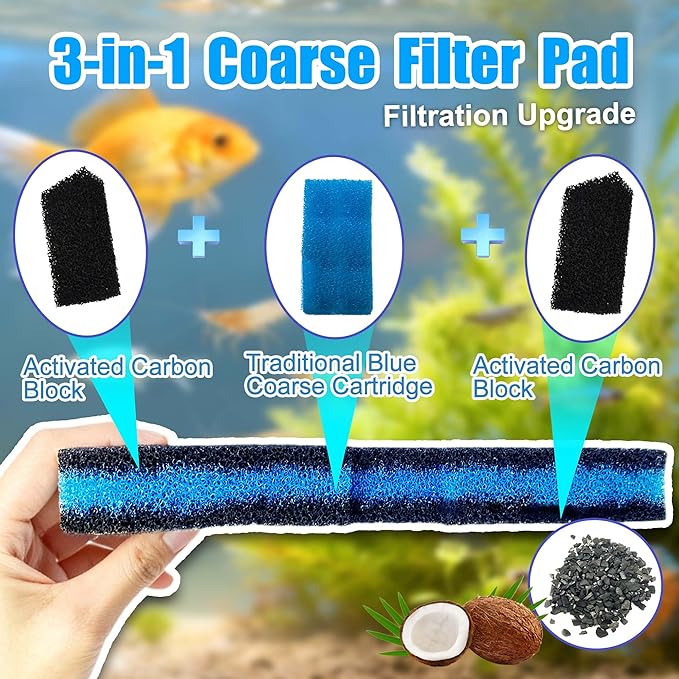 Replacement Canister Filter Pads for Cascade 700/1000 CCF2UL/CCF3UL Generic Aquarium Floss Media, 2 Upgraded Activated Carbon-Coarse-Activated Carbon Filter Pads and 6 White Floss (8)