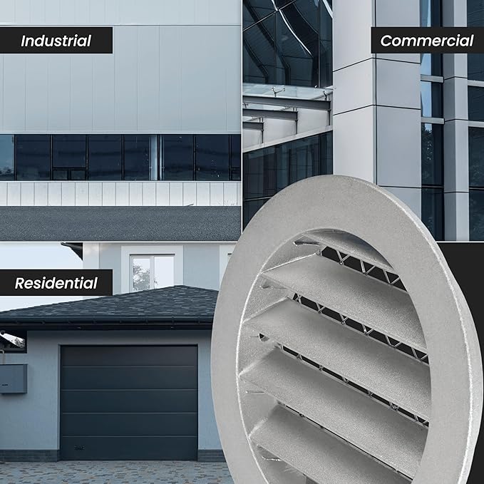 Repa Market 12.4" Inch Aluminum Gray Soffit Air Vent Cover - Louvered Round Gable Vent with Mesh Screen - Exhaust/Intake Ventilation Grill - House, Attic, Bathroom - Indoor/Outdoor Metal Grate